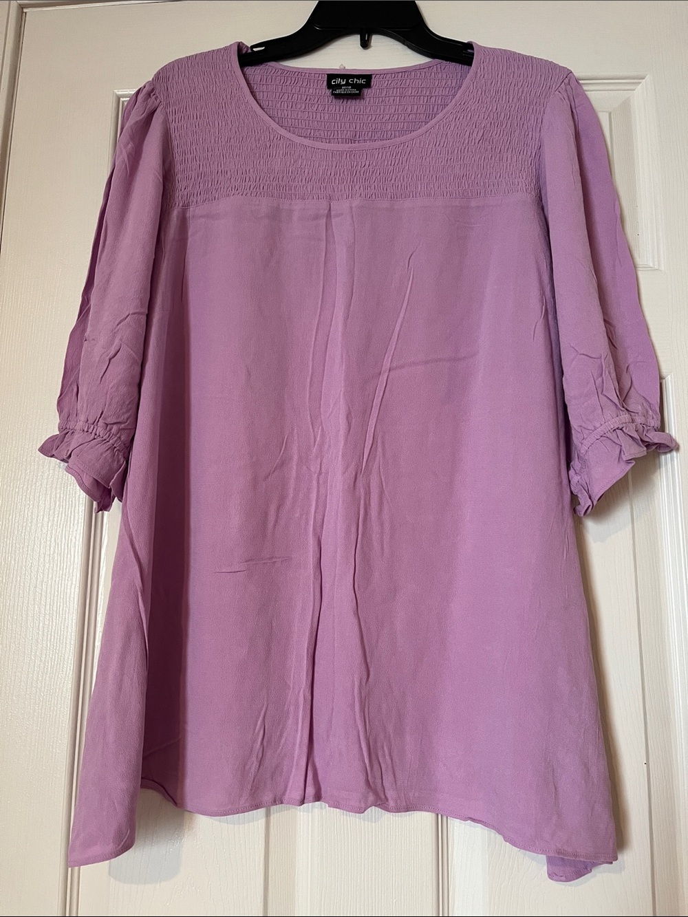 City Chic Lilac Smocked Yoke Tunic Top